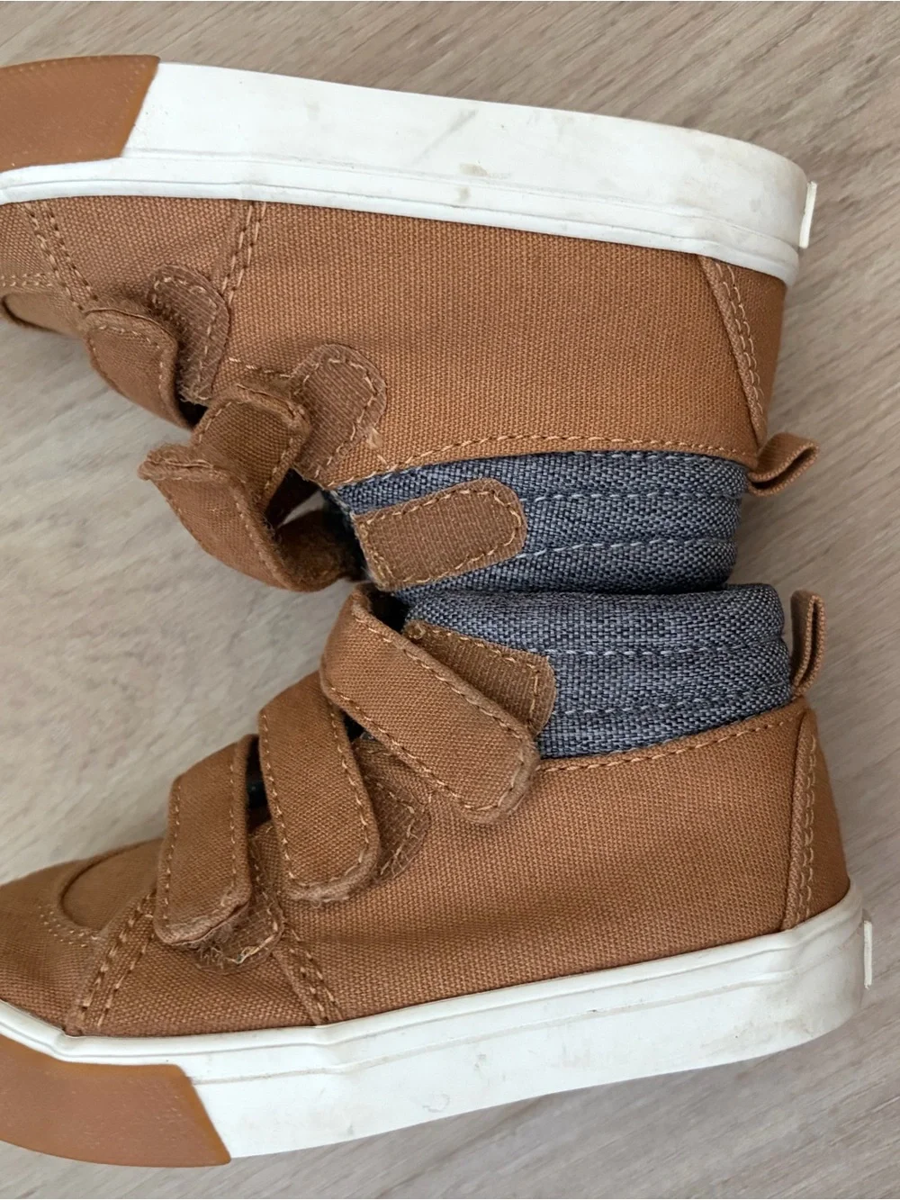 Old Navy Tan Canvas Kids High-Top Boots with Gray Collar